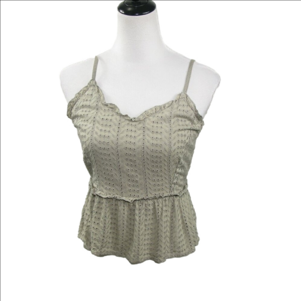 Sim & Sam Khaki Floral Eyelet Tank Blouse Size Medium